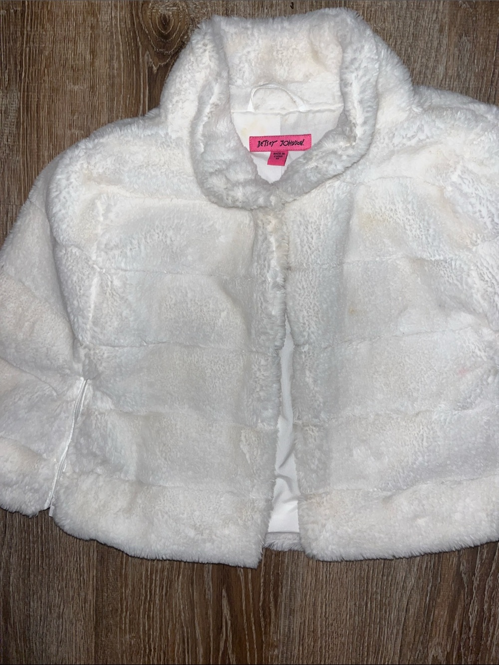 Betty Johnson  Cream Faux Fur Puffer Jacket for Kids